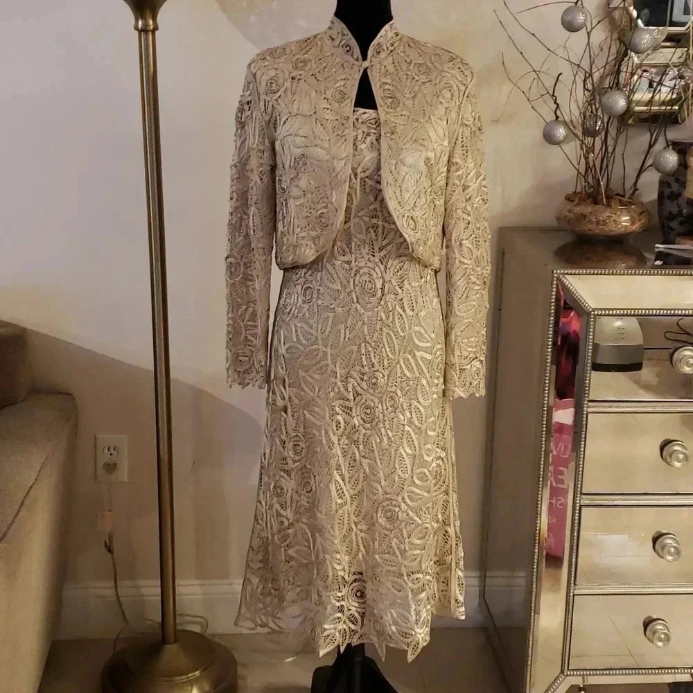 SOULMATES 100%silk beaded set of jacket and dress size M NWOT - Picture 3 of 14